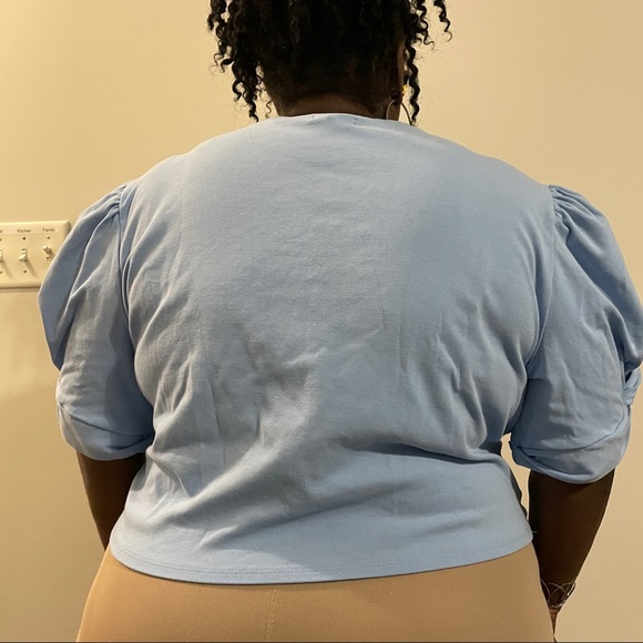 Light Blue Crop Top with Statement Sleeves - Picture 3 of 5